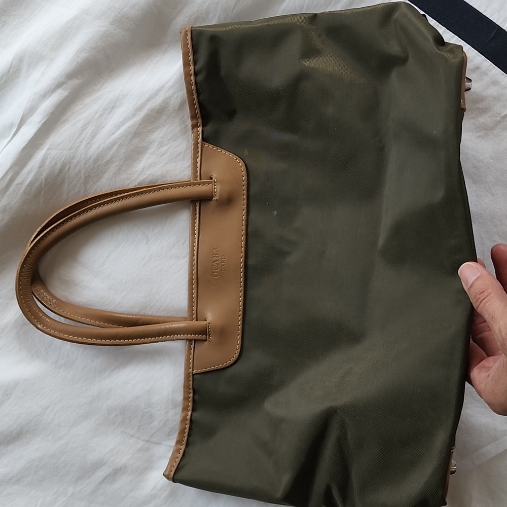 Ocaba green and tan and plaid reversible bag